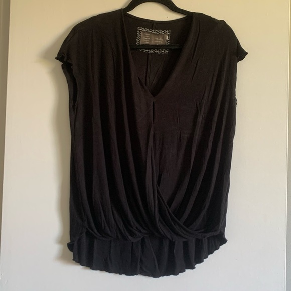 Anthropologie Saturday Sunday Black Clarissa Wrap Short Sleeve Soft Stretchy Top - Picture 3 of 9